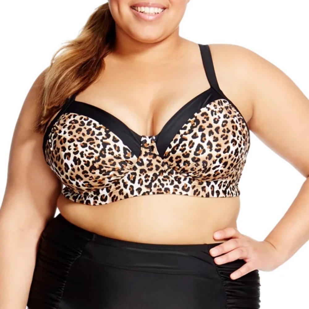 AVA & VIV Plus size 24W Leopard Wired Bikini Swim Top Anomal print NWT brown